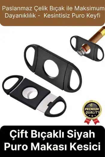 Premium Zarif İşlevsel Paslanmaz Çelik Keskin Çift Bıçaklı Oval Siyah Plastik Puro Makası Kesici