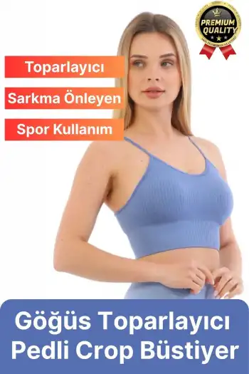 Göğüs Toparlayıcı Sarkma Önleyen Gündelik Spor Kullanım İnce İp Askılı Pedli Çizgili Crop Büstiyer