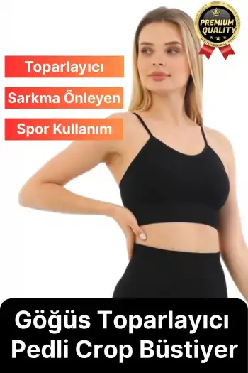 Göğüs Toparlayıcı Sarkma Önleyen Gündelik Spor Kullanım İnce İp Askılı Pedli Çizgili Crop Büstiyer