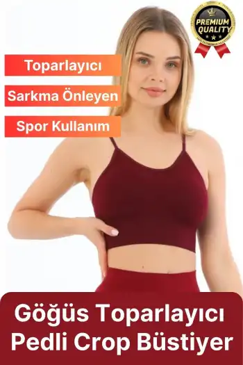 Göğüs Toparlayıcı Sarkma Önleyen Gündelik Spor Kullanım İnce İp Askılı Pedli Çizgili Crop Büstiyer
