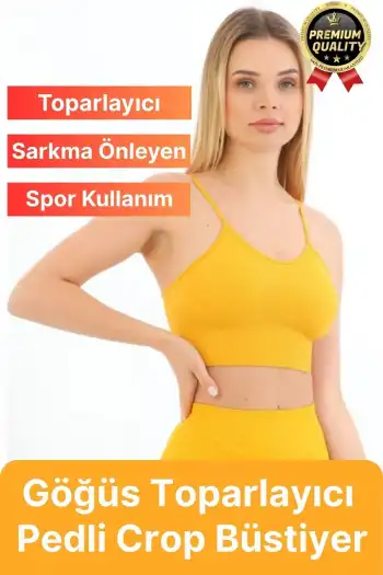 Göğüs Toparlayıcı Sarkma Önleyen Gündelik Spor Kullanım İnce İp Askılı Pedli Çizgili Crop Büstiyer