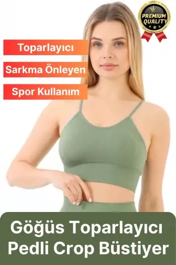 Göğüs Toparlayıcı Sarkma Önleyen Gündelik Spor Kullanım İnce İp Askılı Pedli Çizgili Crop Büstiyer