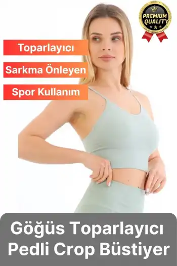 Göğüs Toparlayıcı Sarkma Önleyen Gündelik Spor Kullanım İnce İp Askılı Pedli Çizgili Crop Büstiyer