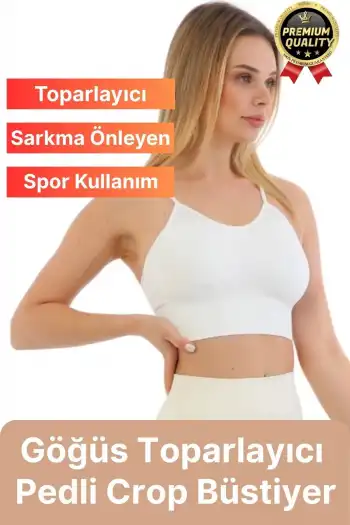 Göğüs Toparlayıcı Sarkma Önleyen Gündelik Spor Kullanım İnce İp Askılı Pedli Çizgili Crop Büstiyer