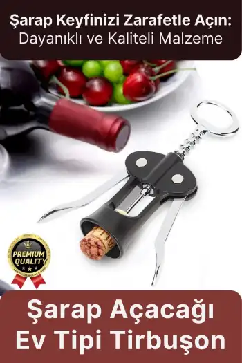 Özel Üretim Dayanıklı Şık Paslanmaz Kararmaz Çelik Şarap Şişe Mantar Kapak Açacağı Tirbuşon 18*7 Cm
