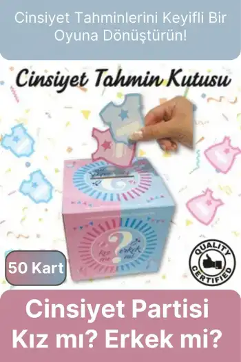 Özel Üretim Cinsiyet Partisi 50 Kart Eğlenceli Sürpriz Kız Mı Erkek Mi Oylama Tahmin Kutusu 19x19cm
