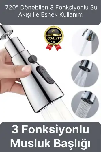Yeni Seri Kaliteli Şık 3 Fonksiyonlu 720 Derece Dönebilen Mutfak Lavabo Banyo Metalik Musluk Başlığı