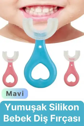 Yeni Nesil Pratik Silikon Yuvarlak U şeklinde Saplı 2-6 Yaş Yumuşak Mavi Bebek Çocuk Diş Fırçası