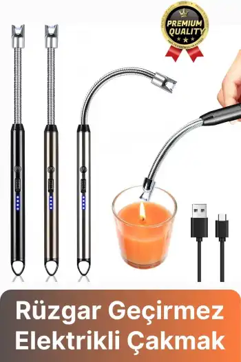 Özel Üretim Fonksiyonel USB Şarj Edilebilir Rüzgar Geçirmez Alevsiz Kamp Mum Metal Elektrikli Çakmak