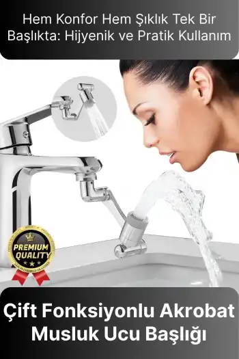 Çok Amaçlı Filtreli 2 Fonksiyonlu Mutfak Banyo 1080 Derece Dönebilen Akrobat Musluk Ucu Başlığı