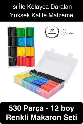 Premium Kutulu 12 Boy 530 Adet Set Renkli Isıyla Daralan Makaron Elektrik Kablosu Birleştirici Tamir