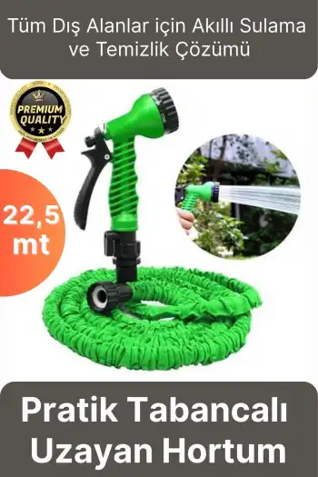 Çok Amaçlı Kırılmaz Dolaşmaz 7 Fonksiyonlu Bahçe Sulama Araç Yıkama Tabancalı Uzayan Hortum 22,5 Mt