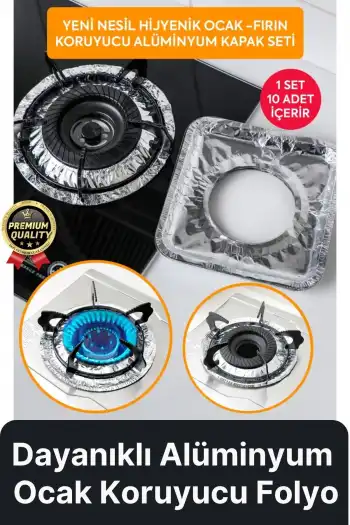 Çok Amaçlı Pratik Leke Önleyici Isıya Dayanıklı Yıkanabilir Alüminyum Ocak Koruyucu Folyo - 10 Adet