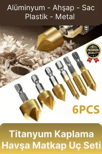 Özel Paslanmaz Çelik Kırılmaz HSS Bits Uçlu Altıgen Titanyum Kaplama Havşa Matkap Uç Seti 6 Parça