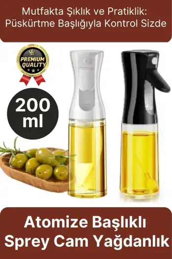 Çok Amaçlı Atomize Başlıklı Sızdırmaz Airfryer Püskürtmeli Fısfıs Sprey Cam Yağdanlık 200 Ml 1 Adet