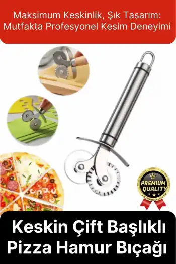 Premium Seri Paslanmaz Çelik Keskin Şekillendirici Kesici Çift Başlıklı Pizza Mantı Hamur Bıçağı