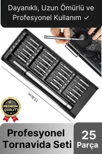Premium Seri Kaliteli Kutulu Ergonomik Saatçi Bilgisayar Hassas Taşınabilir 25 Parça Tornavida Seti