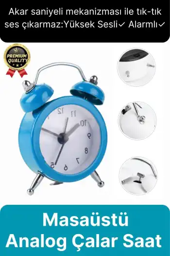 Premium Kalite Dekoratif Pilli Yüksek Sesli Alarmlı Çift Çan Formlu Masaüstü Mini Analog Çalar Saat