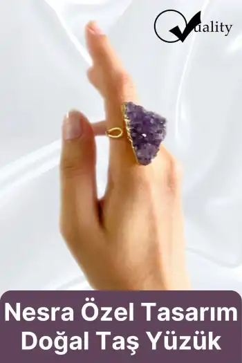 Özel Üretim Altın Pirinç Kaplama Vintage Görünümlü Şık Tasarımlı Ayarlanabilir Doğal Taş Kadın Yüzük