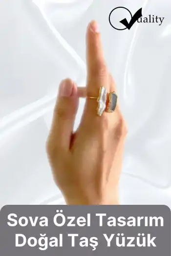 Özel Üretim Altın Pirinç Kaplama Vintage Görünümlü Şık Tasarımlı Ayarlanabilir Doğal Taş Kadın Yüzük