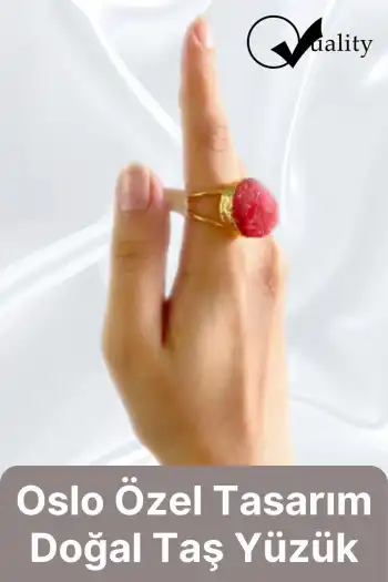 Özel Üretim Altın Pirinç Kaplama Vintage Görünümlü Şık Tasarımlı Ayarlanabilir Doğal Taş Kadın Yüzük