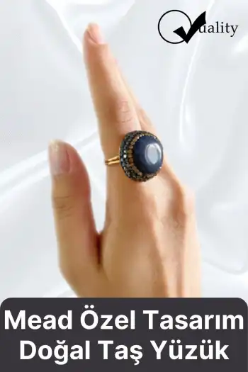 Özel Üretim Altın Pirinç Kaplama Vintage Görünümlü Şık Tasarımlı Ayarlanabilir Doğal Taş Kadın Yüzük