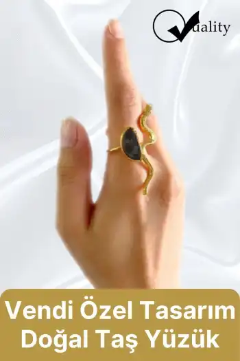 Özel Üretim Altın Pirinç Kaplama Vintage Görünümlü Şık Tasarımlı Ayarlanabilir Doğal Taş Kadın Yüzük