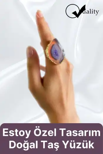 Özel Üretim Altın Pirinç Kaplama Vintage Görünümlü Şık Tasarımlı Ayarlanabilir Doğal Taş Kadın Yüzük