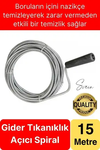 Premium 15 Metre Tıkanıklık Kanal Açma Klozet Gider Açıcı Boru Temizleme Spiral Tel Susta Manuel Uç