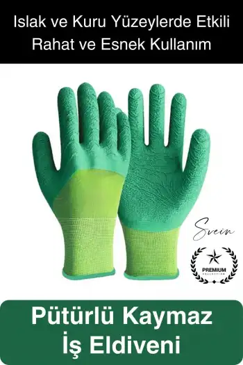 Kaymaz Dayanıklı Pütürlü Montaj İş Eldiveni Camcı Yarı Kaplama Güvenli Sağlam Lastikli Rahat Esnek