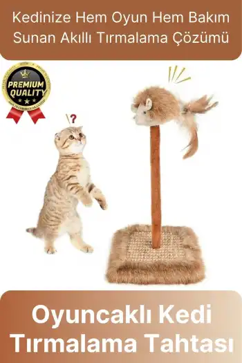 Özel Üretim Dayanıklı Eğlenceli 14x14 cm En 26 cm Yükseklik Sesli Oyuncaklı Kedi Tırmalama Tahtası