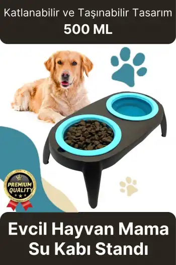 Yeni Seri Ayarlanabilir Ergonomik Portatif Katlanabilir İkili Kedi Köpek Mama Su Kabı Standı 500 Ml