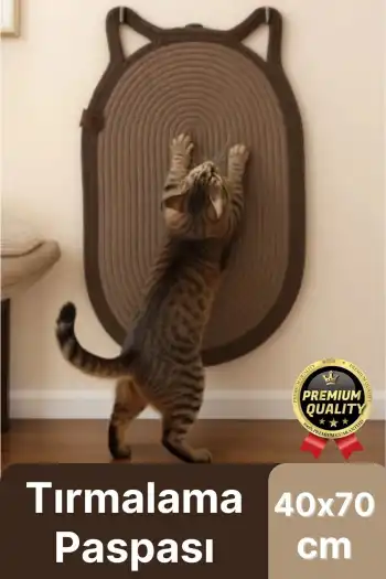 Dekoratif Dayanıklı Zemin Dostu %100 Doğal Jüt İp Kedi Şekilli Duvar Tipi Tırmalama Paspası 40x70cm