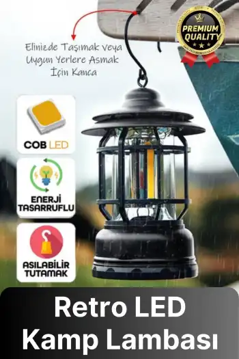 Çok Amaçlı Ayarlanabilir Şarjlı 2 Kademeli 500 Lümen Enerji Tasarruflu 3 COB Retro LED Kamp Lambası