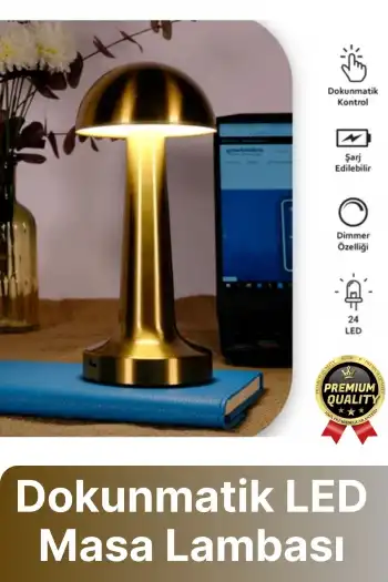 Özel Üretim Dokunmatik Şarjlı Dekoratif 3 Modlu 23 cm x 9 cm Modern Aç/Kapa Butonlu Led Masa Lambası