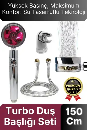Özel Basınçlı Stop Düğmeli Pervaneli Su Tasarruflu Paslanmaz Turbo Duş Başlığı Hortum Mafsal Seti