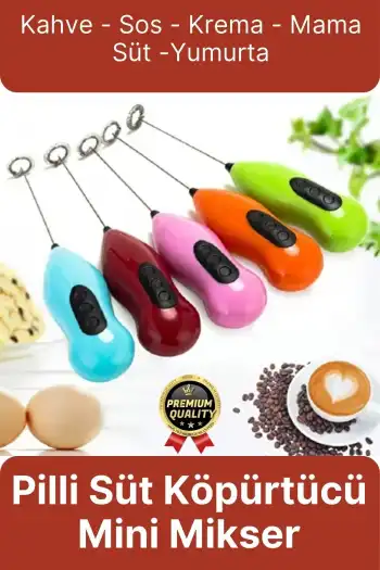 Premium Çelik Uçlu Pilli Mini Kahve Sos Krema Mama Yumurta Çırpıcı Karıştırıcı Süt Köpürtücü Mikser