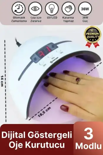 Profesyonel Dijital Göstergeli Otomatik 36W 12 Adet Uv Led Işıklı 3 Modlu Tırnak Jel Oje Kurutucu