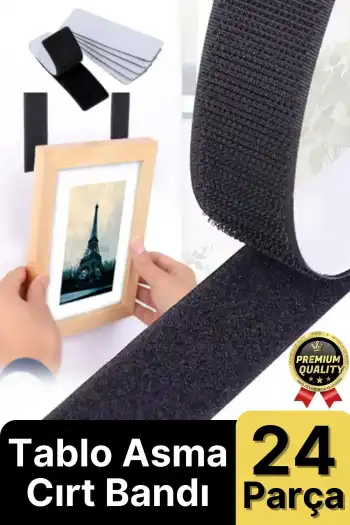 Ultra Güçlü İz Bırakmaz Çivisiz Tablo Çerçeve Asma Kendinden Yapışkanlı Siyah Cırt Bant 24lü Set
