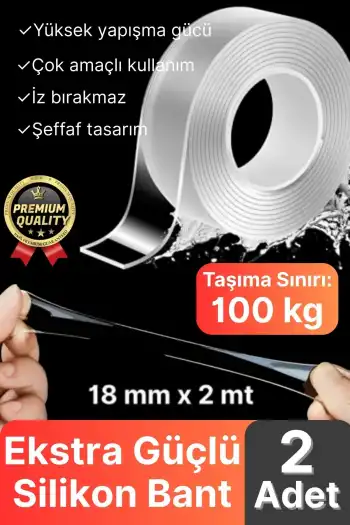 2 Adet Çok Amaçlı Çift Taraflı İz Bırakmaz Tamir Montaj Bandı Şeffaf Güçlü Silikon Bant 18 mm X 2 mt