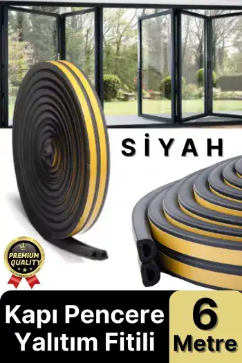 Güçlü Kendinden Yapışkanlı Kapı Pencere Soğuk Hava Geçirmez Yalıtım İzolasyon Siyah Fitil 6 Metre