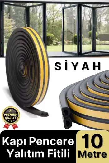 Güçlü Kendinden Yapışkanlı Kapı Pencere Soğuk Hava Geçirmez Yalıtım İzolasyon Siyah Fitil 10 Metre