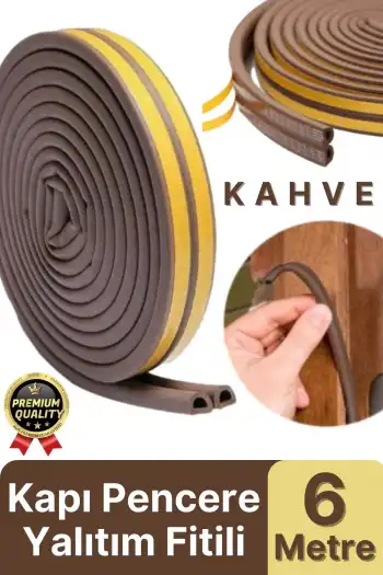 Güçlü Kendinden Yapışkanlı Kapı Pencere Soğuk Hava Geçirmez Yalıtım İzolasyon Kahve Fitil 6 Metre