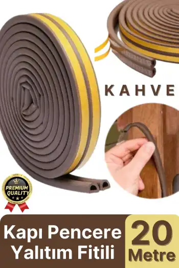 Güçlü Kendinden Yapışkanlı Kapı Pencere Soğuk Hava Geçirmez Yalıtım İzolasyon Kahve Fitil 20 Metre