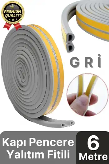 Güçlü Kendinden Yapışkanlı Kapı Pencere Soğuk Hava Geçirmez Yalıtım İzolasyon Gri Fitil 6 Metre