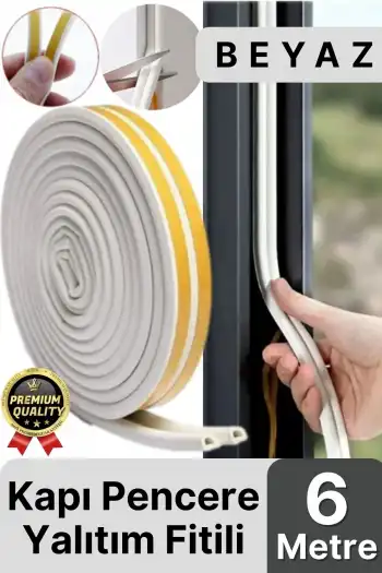 Güçlü Kendinden Yapışkanlı Kapı Pencere Soğuk Hava Geçirmez Yalıtım İzolasyon Beyaz Fitil 6 Metre