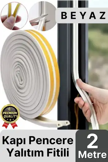 Güçlü Kendinden Yapışkanlı Kapı Pencere Soğuk Hava Geçirmez Yalıtım İzolasyon Beyaz Fitil 2 Metre