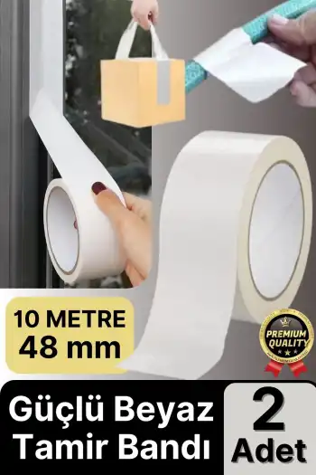 2 Adet Ekstra Güçlü Dayanıklı Su Geçirmez Sızdırmaz Yalıtım İzolasyon Beyaz Tamir Bandı 10 Mt 48 Mm