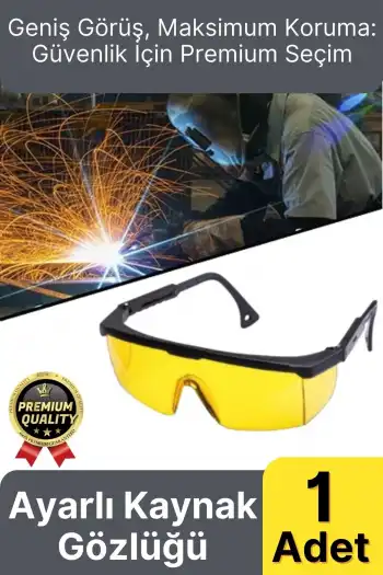 Dayanıklı Hafif Sarı Geniş Görüş Açılı Atölye Endüstriyel Ayarlı Çapak Kaynak Gözlüğü 12x30cm 1 Adet