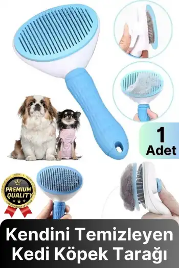 Özel Üretim Mavi Kendini Temizleyen Otomatik Tuşlu Evcil Hayvan Pet Tüy Toplayıcı Kedi Köpek Tarağı